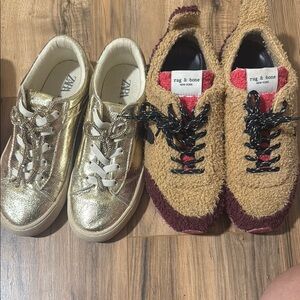 Zara Gold Metallic Sneakers Low-Top Casual